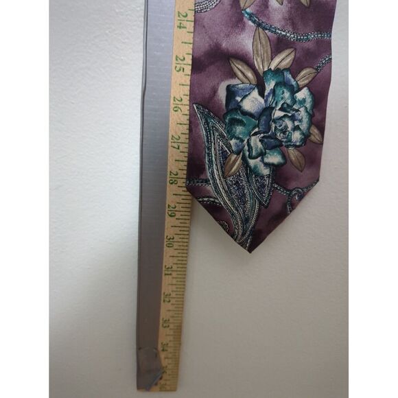 Stafford Tie Mens Floral Graphic Silk Necktie Multicolor Purple 100%‎ Silk - Picture 7 of 7